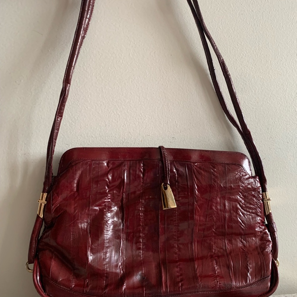 Elegant Burgundy eel skin Leather Shoulder Bag